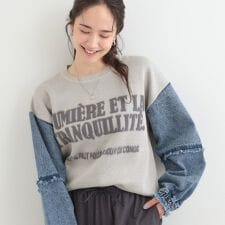 デニム袖切替ロゴニット
