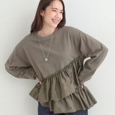 【洗濯機可】ほんのり甘い アシンメトリーフリルの上品トップス