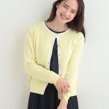 【洗濯機可S-LLアンサンブル可】パールボタンが上品　配色カーディガン