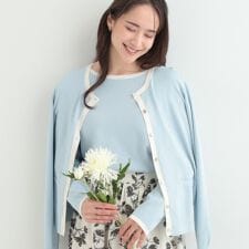 【洗濯機可S-LLアンサンブル可】パールボタンが上品　華やぎ配色カーディガン