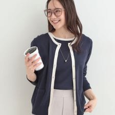 【洗濯機可S-LLアンサンブル可】配色クルーニットカーディガン