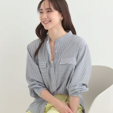 【洗濯後シワになりにくいUV】ダブルフラップポケットバンドカラーシャツ