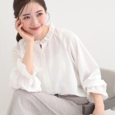 【洗濯後しわになりにくいS-LLUV】大人上品な フリル襟ブラウス