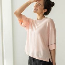 配色ラインニットTシャツ