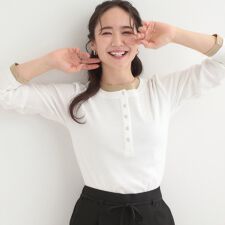 【洗濯機可S-LL】1枚でサマ見え レイヤード風配色 ヘンリーネックロンT