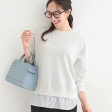 【洗濯機可S-LL】1枚でサマ見え ラメニットソー レイヤード風トップス