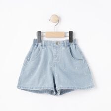 【100-150cm】リボン刺繍デニムショートパンツ