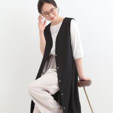 【2点セット洗濯機可S-LL】ジレにもなるジャンスカ+5分袖Tシャツ