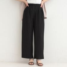 【S-LL柄が選べる】ウエストゴムでらくちん 上品な光沢感　大人プリーツイージーパンツ
