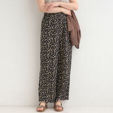 【S-LL柄が選べる】ウエストゴムでらくちん 上品な光沢感　大人プリーツイージーパンツ