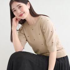 【S-LL】ドット刺繍5分袖ニット