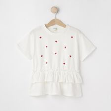 【100-150cm】裾フリルハート刺繍Tシャツ