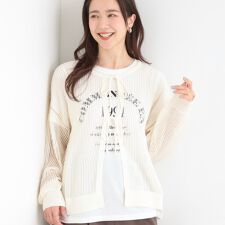 【前後2WAY2点セット洗濯機可S-LL】メッシュリボンニット＆半袖ロゴT