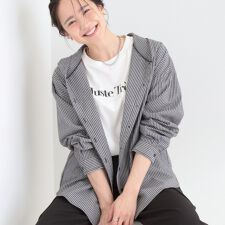 【洗濯機可S-LL】体型カバーも叶う フード付きストライプシャツ