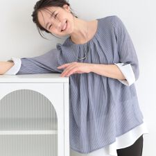 【洗濯機可S-LL】インせず着られる スラブレイヤードトップス