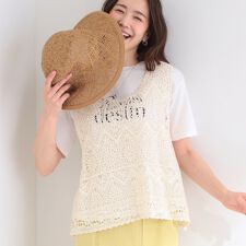 【2点セットS-LL】クロシェベスト＋ロゴTシャツ