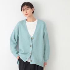 【洗える】ヘアリーボタン付きVネックカーディガン