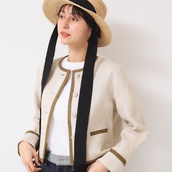 ノーカラージャケット 3 L ベージュ 美品 ストライプ 【公式通販】