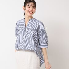 【洗える・4サイズ展開】フロントスリット五分袖ブラウス（XS～L）