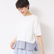 【洗える】シャツレイヤード風五分袖ニット