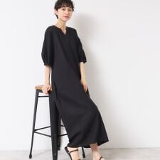 【洗える】パフスリーブAラインワンピース（S～L）