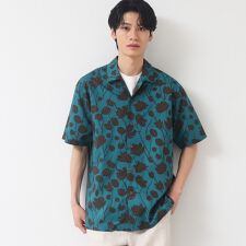 【洗える】フラワープリント開襟シャツ