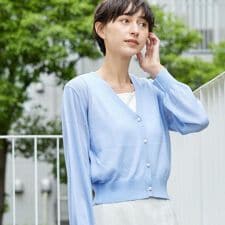 【UVカット・洗える】パール調ボタンシアーカーディガン