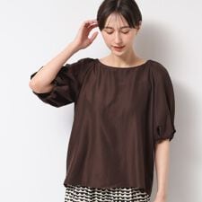 【洗える】バッグギャザー入り五分袖ボリュームブラウス