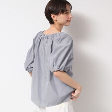【洗える】バッグギャザー入り五分袖ボリュームブラウス