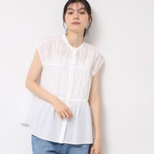【洗える】シャーリングペプラムブラウス