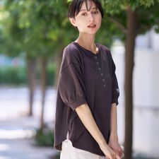 【360度可愛い前後2WAY洗える】ライトコットンヘンリーカットソー
