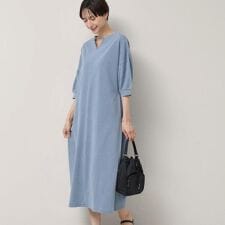 【洗える】インディゴ天竺デニム調リラクシーワンピース