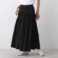 【接触冷感ウエストゴム洗える】シャーリングナイロンスカート