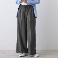 【セットアップ可ウエストゴム洗える】サイドライン入りワイドパンツ