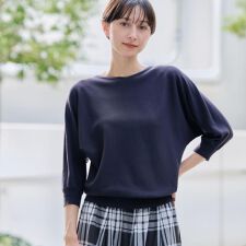 【洗える】後ろボタンニットプルオーバー七分袖