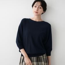 【洗える】後ろボタンニットプルオーバー七分袖
