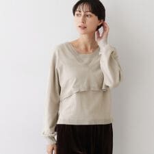 【2点セット3WAY洗える】ノースリーブインナー付きVネックショート丈ニット