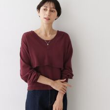 【2点セット3WAY洗える】ノースリーブインナー付きVネックショート丈ニット