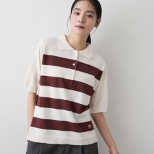 【ユニセックス洗える】ボーダーニットポロシャツ