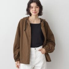 【洗える】ストライプフードブラウス