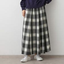 【洗える・ウエストゴム】チェック柄フレアスカート