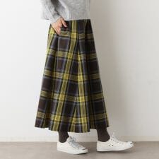 【洗える・ウエストゴム】チェック柄フレアスカート