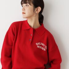 【洗える】フロッキーロゴ入り襟付きニット