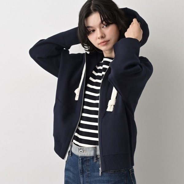 洗える】コットンカシミヤブレンドフードジップカーディガン