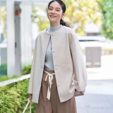 ウール混クルーネックコート