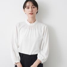 【入卒セレモニー洗える】フリルネックジョーゼットブラウス