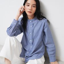 【洗える】フリルネックブラウス