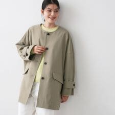 【花粉ガード撥水加工洗える】クルーネックスプリングコート