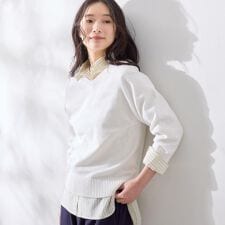 【洗える】コットンVネックニット