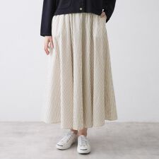 【セットアップ可洗える】先染めストライプフレアスカート